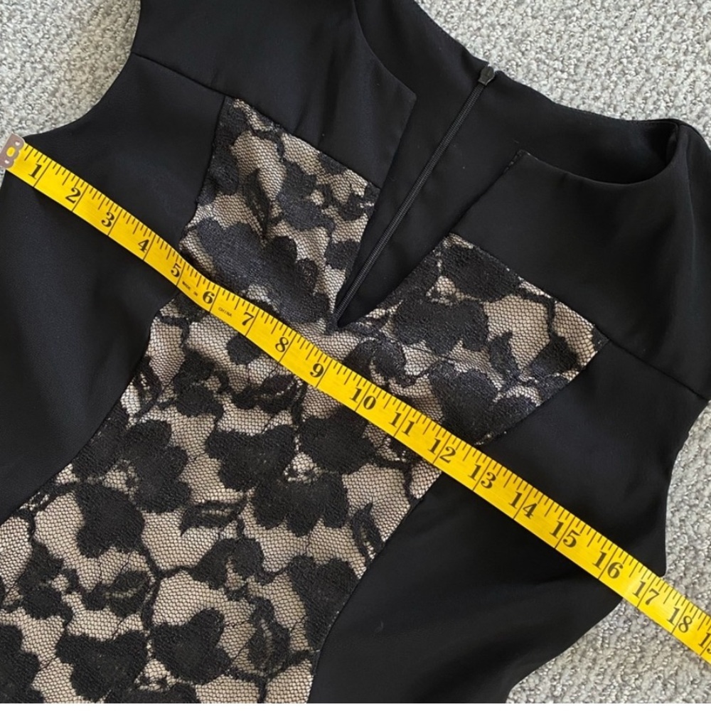 CONNECTED APPAREL Split V-Neck Black & Nude Floral Lace Overlay Detail Dress - Picture 8 of 11